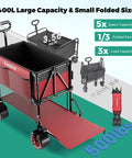 Double Deck Folding Wagon Cart With Beefy All Terrain Wheels And Drop Down Tailgate Heavy Duty 500 Lbs Capacity Utility Wagon For Camping Garden Sports And Outdoor Gear 400L Large Capacity Collapsible For Easy Transport