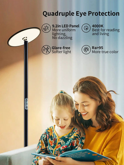 Super Bright Industrial LED Floor Lamp With All Metal Construction Boss Level Brightness 69 Inch Tall Adjustable Standing Lamp 40W 2600 Lumen Output 10 Dimming Levels Black Modern Floor Light For Living Room Dining Room Office Bedroom