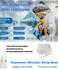 Heavy Duty Pvc Antistatic Backpack With Spacious Transparent Front Panel Ergonomic Tool Pack Built Solid For Cleanroom Protocols And All Day Job Site Hauls displayed in various work environments.