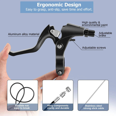 Close-up image of aluminum alloy brake lever from Beefed Up All In One V Type Bike Brakes Set With Front And Rear Cables Calipers Levers Universal.