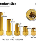 Brass 1/2 in male-to-female extension adapters, 5-pack from Amazon, lengths 30/40/50/70/100 mm