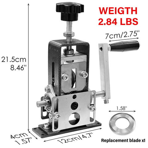 Heavy Duty Wire Stripping Machine For Copper Wire 0.06–1 Inch, Drill Powered And Manual Hand Crank, dimensions shown