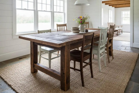 Durable As Nails Reactive Water Based Wood Stain Lays Down A Knockout Warm Brown Finish for barn-style dining table with chairs.