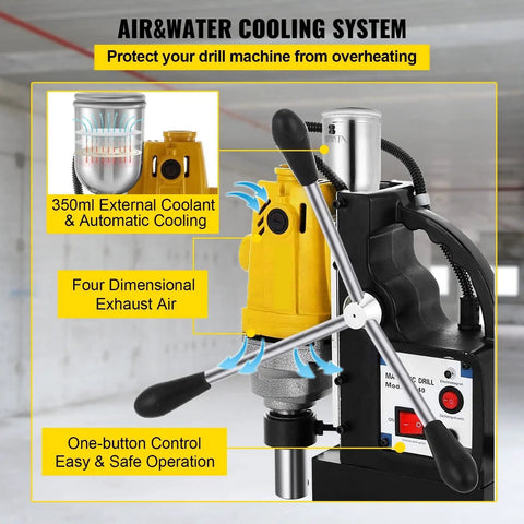 Heavy Duty 1100W Magnetic Drill Press With Six Piece Bit Set For Steel Structure Engineering portable air and water cooling system details.