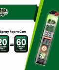 Heavy Duty Closed Cell Spray Foam Insulation Kit For 480 Square Feet Kills Cold Drafts Around Walls And Attics With Dual Tip Gun Plus Safety Gear Class A Fire Rated Stuff Gonna Keep Your Home Locked In And Toasty - one spray foam can with coverage details.