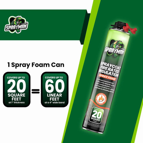 Heavy Duty Closed Cell Spray Foam Insulation Kit For 480 Square Feet Kills Cold Drafts Around Walls And Attics With Dual Tip Gun Plus Safety Gear Class A Fire Rated Stuff Gonna Keep Your Home Locked In And Toasty - one spray foam can with coverage details.