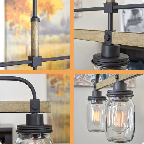 Stapleton 25 Inch 3 Light Modern Farmhouse Kitchen Island Light With Jar Glass Shades Smoked Birch Finish for Bright Modern Home Vibe and Easy Stylish Task Lighting