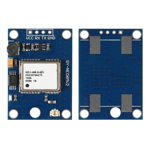 One Set GY-NEO6MV2 NEO-6M GPS Module with Large Antenna for Arduino Raspberry Pi ESP32, front and back view, 3V-5V Power