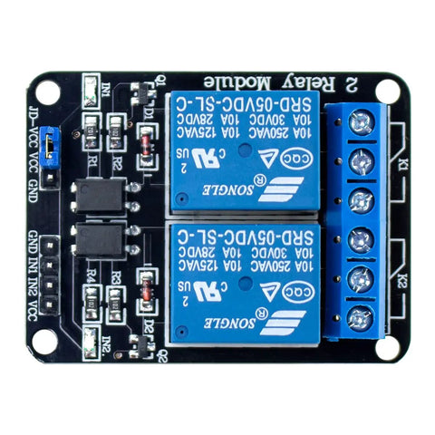 Top view of Six Pack Two Channel 5V Relay Module With Optocoupler For Arduino And Raspberry Pi Mega2560