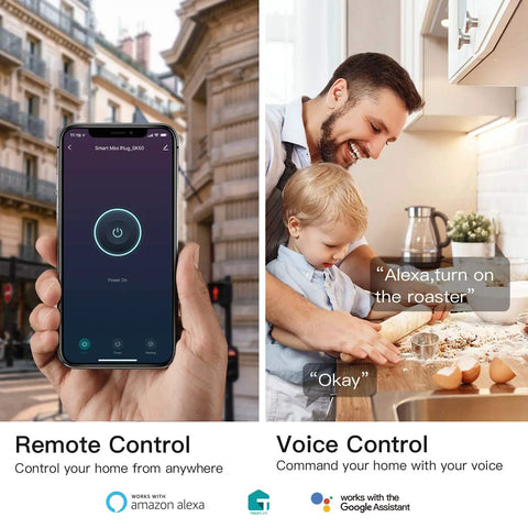 Remote control of 4 Pack WiFi Smart Plugs That Play Nice With Alexa And Google Home Heavy Duty 7 Day Programmable Timer app on smartphone screen