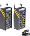 Heavy Duty Van Parts Organizer Storage Cabinet With Eight Removable Carry Cases For Mobile Workshop Tool Safety Job Site Efficiency, side view showing eight bins.
