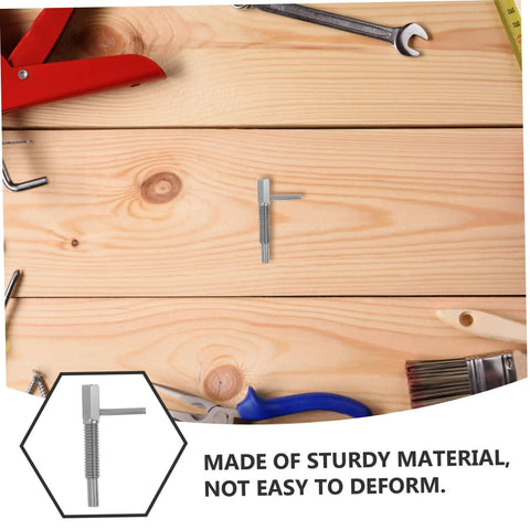 Heavy Duty Spring Plunger Pin With Indexing Lock For Cabinets And Shop Gear on wooden surface, showing steel construction and sturdy design.