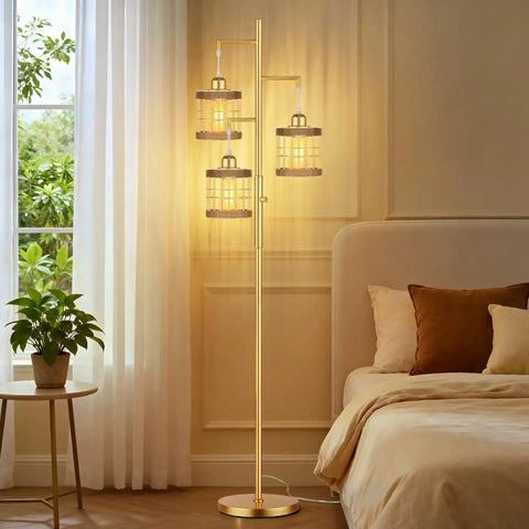 Industrial Style Tree Floor Lamp With Stepless Dimmable Brightness 68 Inch Tall Standing Light in modern bedroom setup
