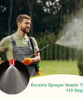 Person using 12 Pack Flat Fan Sprayer Tips Kit With 110 Degree Spray And 0.15 To 0.6mm Orifice Sizes, durable plastic nozzles