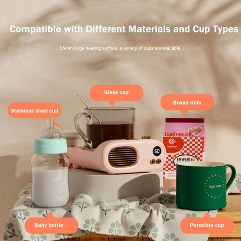 Keep Your Favorite Brew Piping Hot Desk Mug Warmer With Three Cozy Heat Levels And Gentle Glow Indicator For Home Office Coffee Cup Beverage Heater Continuously Locking In Ideal Sipping Temperatures Evergreen shown with various compatible cups on a table.