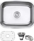 24-Inch Undermount Kitchen Sink With Single Bowl In 16 Gauge Stainless Steel, Brushed Finish That Hides Scratches