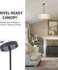 3 Light Drum Pendant Chandelier With Double Fabric Shade, Sleek Matte Black Finish, in elegant living room with floral decor
