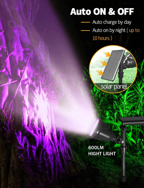 Color Changing Solar Spotlight Set with 9 Color Modes and Fixed Color Option, 18 LED, 600LM Outdoor Garden Lights for Pathway, Yard, Driveway, Trees, Holiday Decor, Solar Powered, 4 Pack