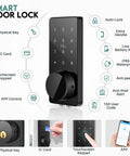 Keyless Entry Smart Door Lock With Touchscreen Keypad And Handle, Digital Deadbolt, App Control on white background.