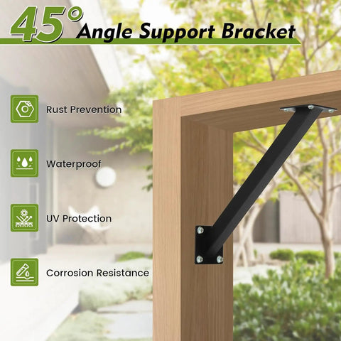 45 Degree Angle Pergola Bracket Set For Outdoor Wood Projects - Heavy Duty Corner Support Kit With Carbon Steel Construction, Weather Resistant Black Finish, Four Pack Brackets For Pergolas Gazebos Treehouses Terraces And Log Cabins