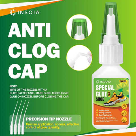 Crystal Clear Shoe Glue For Quick Fix And Strong Bond No Fuss Waterproof Adhesive With Anti-Clog Cap and Precision Tip Nozzle.
