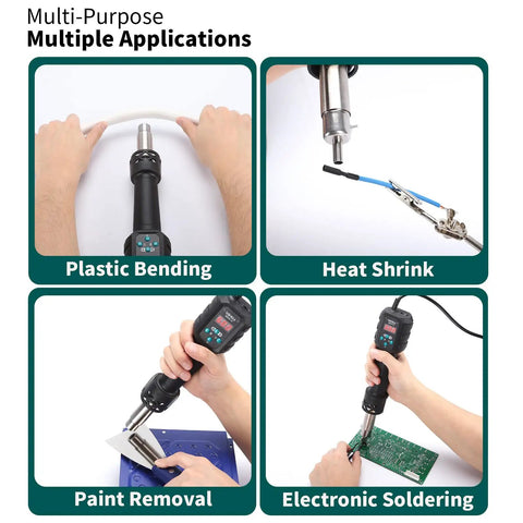 Multi Purpose Heat Gun For Crafts And DIY Projects With Adjustable 212F To 932F Air Temperature, Fine Tune Air Flow, And 3 Nozzles for various applications