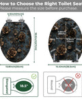 Elongated Toilet Seat Resin for Bathroom with detailed measurements and floral design, 18.5 inches in length, suitable for toilets.