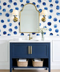 Super Sleek Blue And White Polka Dot Peel And Stick Wallpaper For Kids Rooms And Nurseries Zero Mess Peel And Apply Removable Self Adhesive Vinyl Watercolor Accent Wall Decor Refresh in a modern bathroom.
