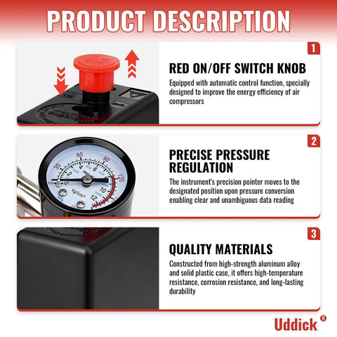 Beefy Workhorse Air Compressor Pressure Switch With Gauge Regulator And Regulating Valve Manifold Durable Aluminum Alloy Body
