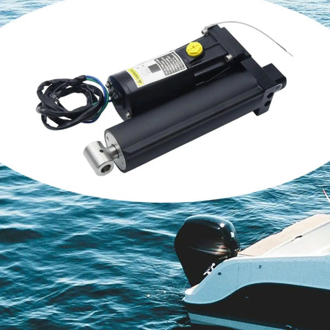 Dead Simple Outboard Engine Power Tilt Trim Assembly Hydraulic Actuator Replacement For Four Stroke Boats Direct Fit Plug And Play Rig Upgrade 8M0055011 with black steel body and attached wiring.