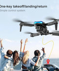 Foldable Camera Drone With Remote For Beginners flying over a group near ocean, featuring one-key takeoff and landing