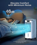Portable Windowless Air Conditioner 3 In 1 Swamp Cooler in bedroom emitting cool breeze at 46dB with sleeping person