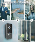 Wireless Battery Powered Doorbell Camera With Chime And Night Vision 1080P HD feature, multi-user connectivity in use