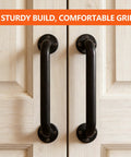 Rock Solid 12 Inch Industrial Pipe Wall Mount Grab Bar For Stairs Decks And Entryways Featuring Heavy Duty Galvanized Steel Non Slip Matte Black Support Built To Last on door handles