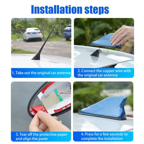 Installation steps for Shark Fin Antenna Cover With Adhesive Tape Universal Roof Aerial Base No Drill Needed For AM FM Radio Signals Fits Cars SUVs Trucks Black Easy Install Exterior Car Accessory