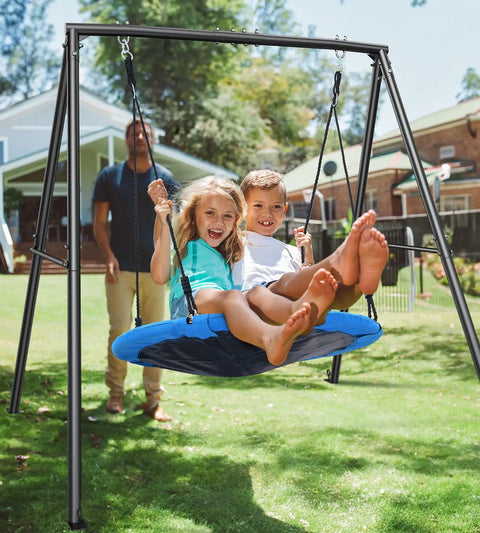 Heavy Duty Saucer Swing With Frame For Backyard Fun And Safe Outdoor Play 440 Pound Capacity Sturdy Frame Stand outdoor use with kids