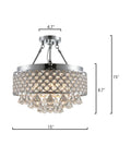 Sleek Modern Crystal Chandelier Pendant Light With Sparkling Raindrop Crystals, Semi Flush Mount, 15-inch diameter, chrome finish