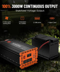 3000W Power Inverter 12V DC To 110V AC Converter with LCD Display, 6000W Peak, connecting to battery outdoors.