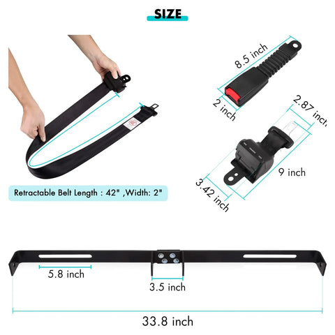 Dimensions of Universal 42 Inch Retractable Golf Cart Seat Belt Kit With Mounting Bracket For Yamaha G Series EZGO TXT RXV Medalist Club Car DS Precedent Front And Rear Seats 2 Pack