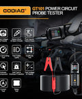 GODIAG GT101 Power Circuit Probe Kit and Tester for 6V to 24V DC systems shown in use on vehicle engine.