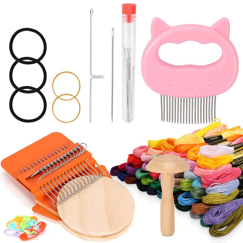 No-Fuss Mini Darning Loom Kit With 50 Color Threads For Quick Sock And Jeans Repairs, Includes Darning Mushroom Egg, Tools