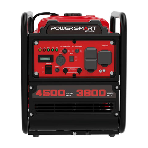 Front view of 4500 Watt Portable Generator With Carbon Monoxide Alarm And Inverter Technology For Home Use Emergency Power And Camping Trips EPA Compliant And Parallel Ready For Safe, Efficient, Quiet Power On The Go