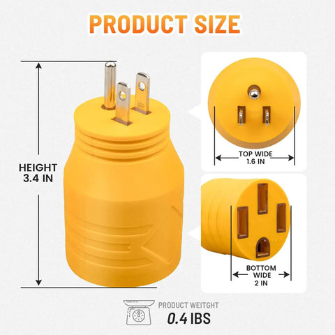 Straight Up Heavy Duty 50 To 110 Volt Rv Adapter Converts Nema 5-15P Household Outlet To 14-50R Camper Socket dimensions 3.4 inches tall.