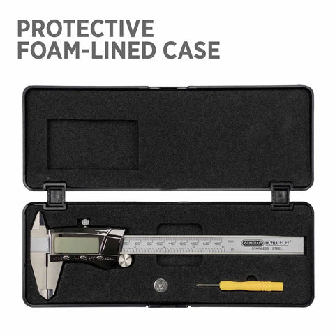 Handy Digital Caliper 6 Inch Range With Extra Large LCD Display, Three Measurement Modes Decimal Inches Fractional Inches And Millimeters, Stainless Steel Precision Tool, Auto Power Off, Heavy Duty Ruler For Easy Accurate Readings in foam-lined case