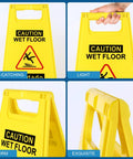 2 Pack Caution Wet Floor Sign Bright Yellow 17.5 Inch Height Double Sided Foldable A Frame With English And Spanish Caution Wet Floor Messages