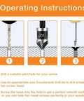 Front view: 5-piece countersink drill bit set with 82° 5-flute bits and 1/4 in quick-change hex shank for metal, wood, plastic.