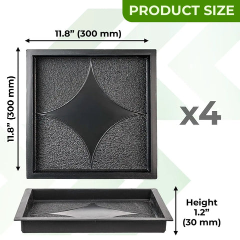 Plastic Molds Concrete Set For Patio Paving 4 Pcs Big Pathmaker Reusable Cobblestone Walkway Forms, size 11.8x11.8x1.2 inches