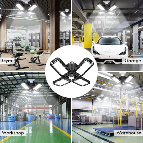 Four Pack LED Garage Light With Four Adjustable Panels 180W Ultra Bright Shop Light 18000LM E26 E27 Base installed