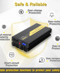 1500W Sump Pump Backup System No Battery Basement Protection Inverter With LCD Display showing multiple safety features
