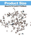 100Pcs Watch Battery Clamp Screws Set For Micro Screw Replacement In Watches, shown with varied sizes on white background.
